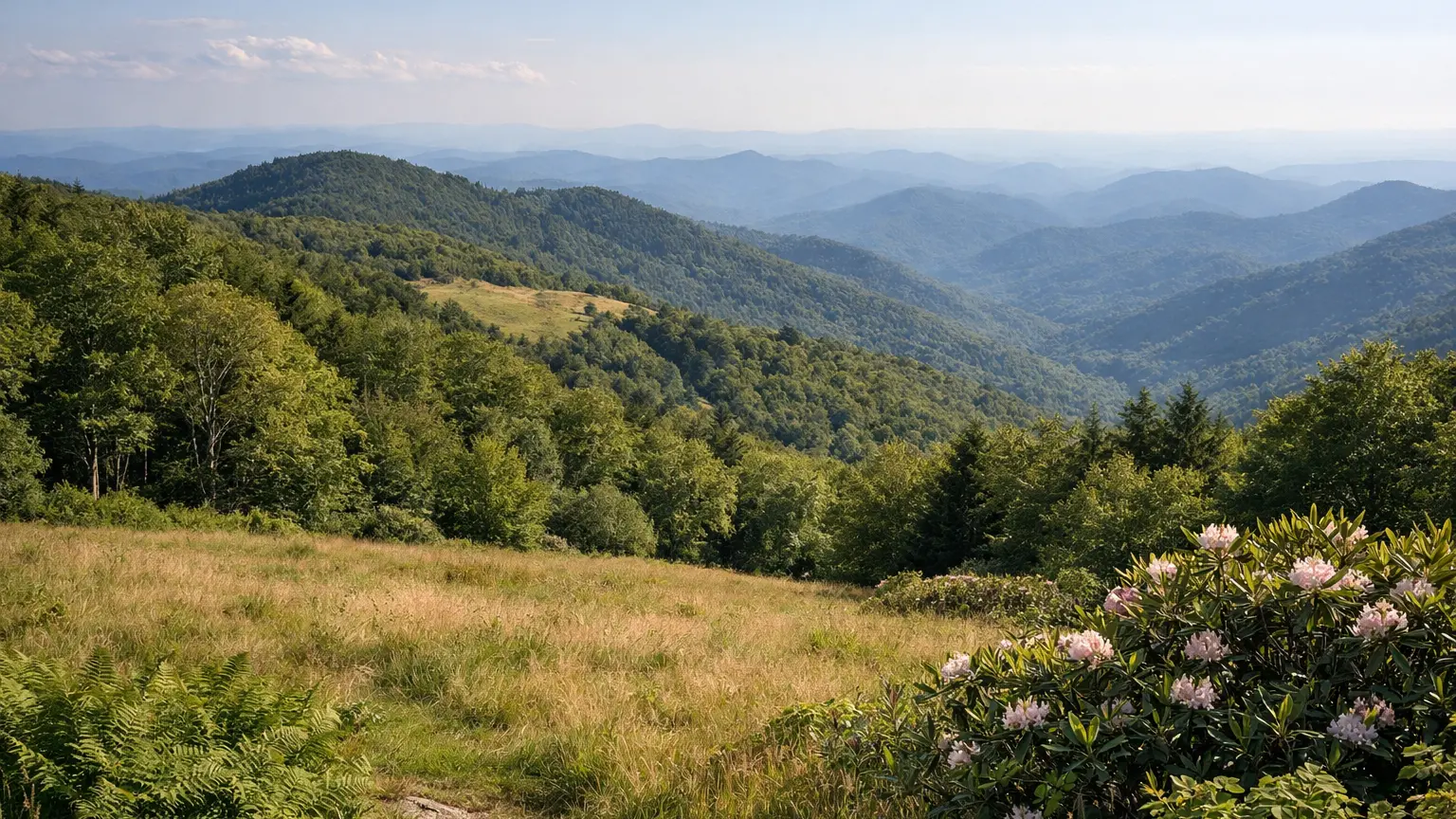 High Country ridgelines with hardwood forest and meadows near Boone