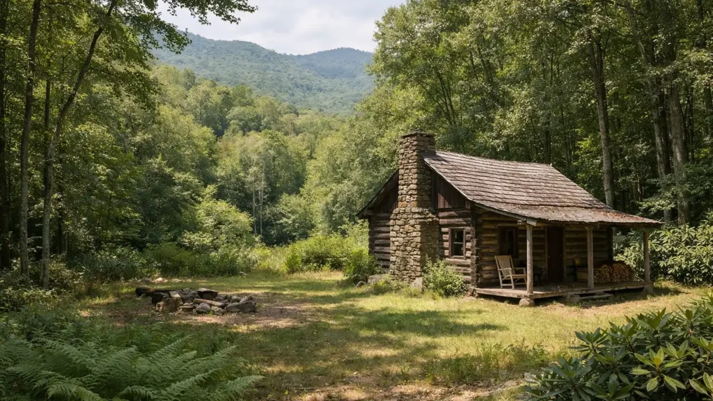 Rustic cabin in a wooded clearing near Tuckasegee, NC